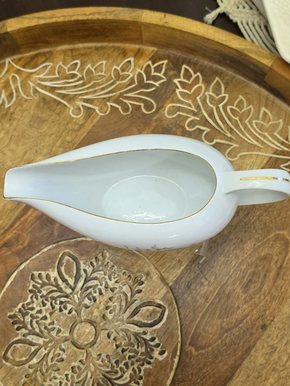 Vintage Golden Harvest Fine China Japan Gravy Boat Wheat Motif Gold Trim MCM Vtg